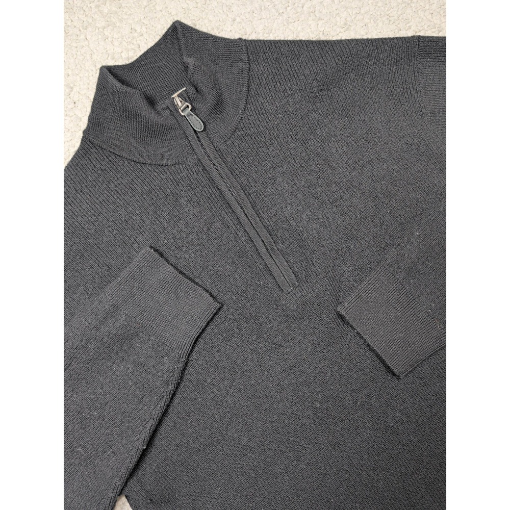 Raffi Mens Quarter Zip Sweater 100% Extra Fine Merino Wool Black Slim Fit XXL